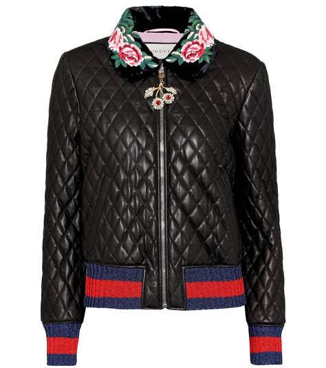 quilted leather bomber jacket gucci|cheap Gucci leather jacket.